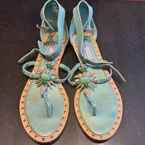 Ivy Kirzhner Babel Embellished Sandal in Green Metallic Leather